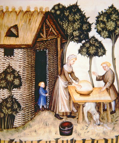 Preparation of butter, from Tacuinum Sanitatis by Italian School